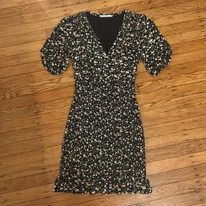 Abercrombie & Fitch Smocked Waist Black Floral Mini Dress